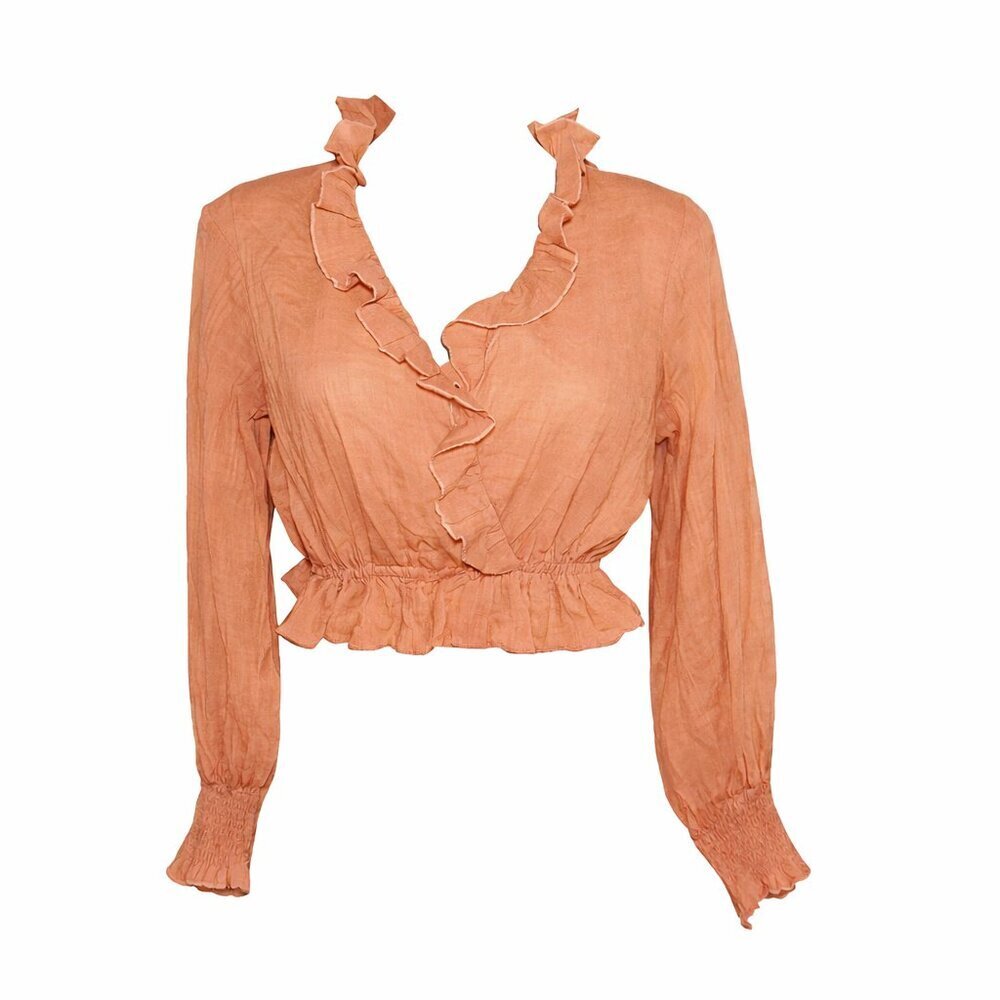 PETAL + PUP Ruffle Peplum Cottagecore Earthy Blouse Terracotta Size Small